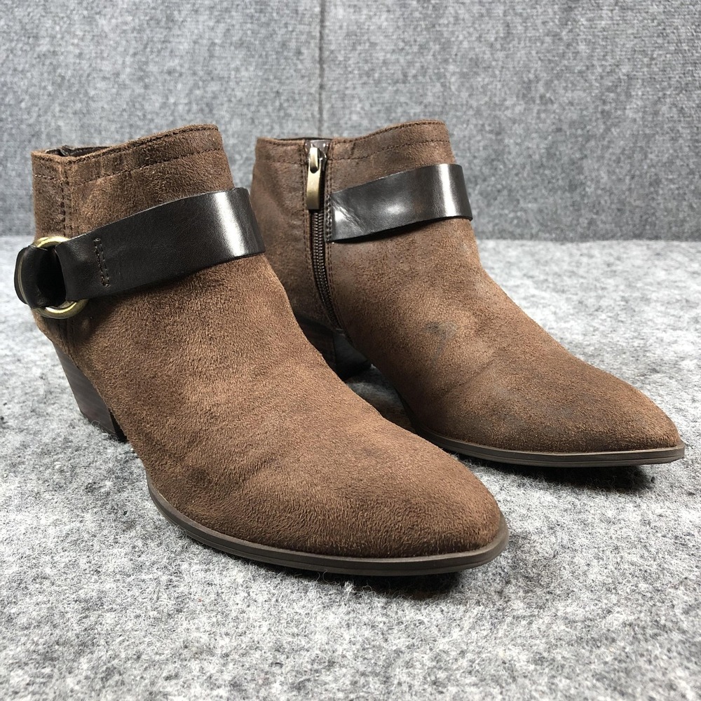 Franco Sarto Boots Women's Size 8 M Brown Gabie Ankle Booties Buckle‎ Strap Zip